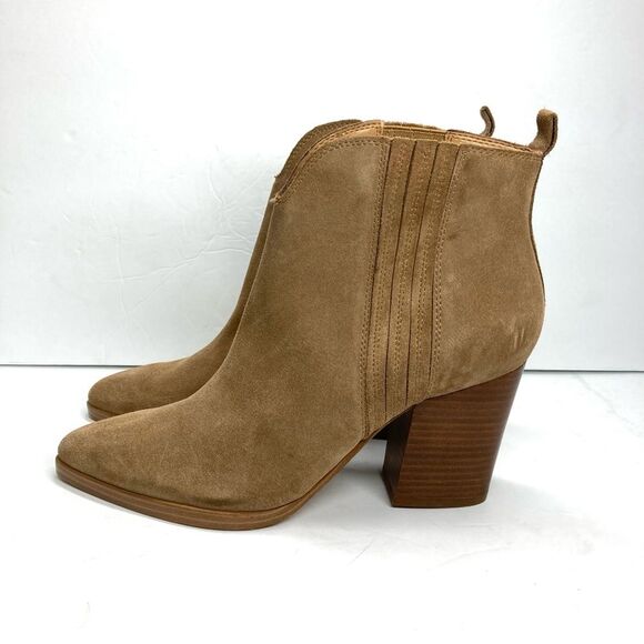 Marc Fisher Maree Suede Booties 9 Tan Ankle Western Block Heel Boots - Picture 2 of 16